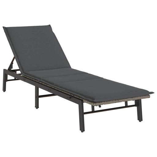 Szürke polyrattan napozóágy párnával