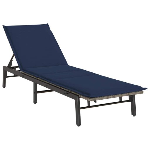 Szürke polyrattan napozóágy párnával
