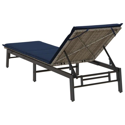Szürke polyrattan napozóágy párnával