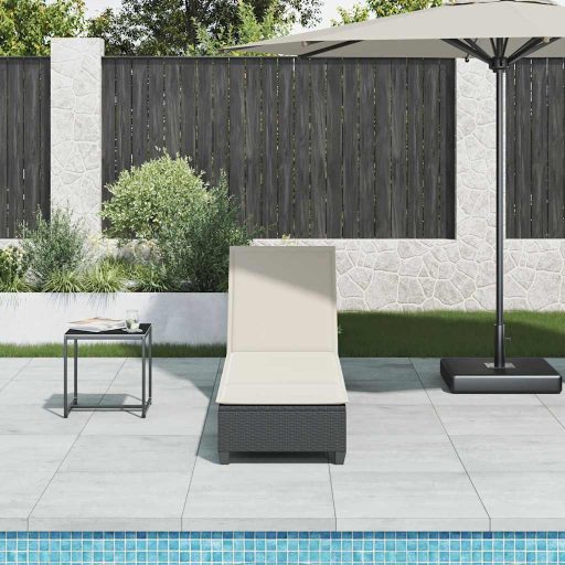 Fekete polyrattan napozóágy párnákkal 55x200x25,5 cm