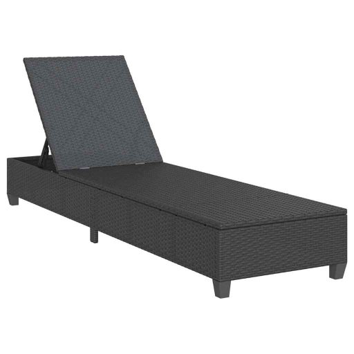 Fekete polyrattan napozóágy párnákkal 55x200x25,5 cm