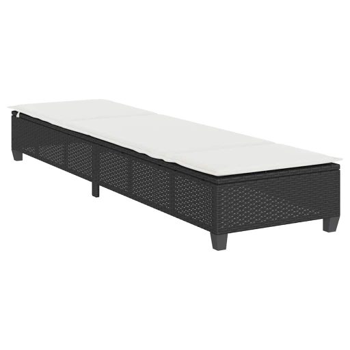 Fekete polyrattan napozóágy párnákkal 55x200x25,5 cm