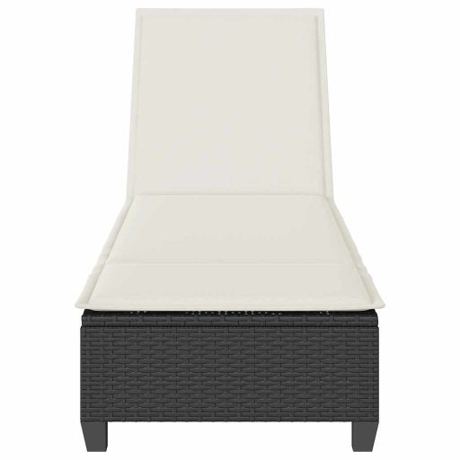 Fekete polyrattan napozóágy párnákkal 55x200x25,5 cm