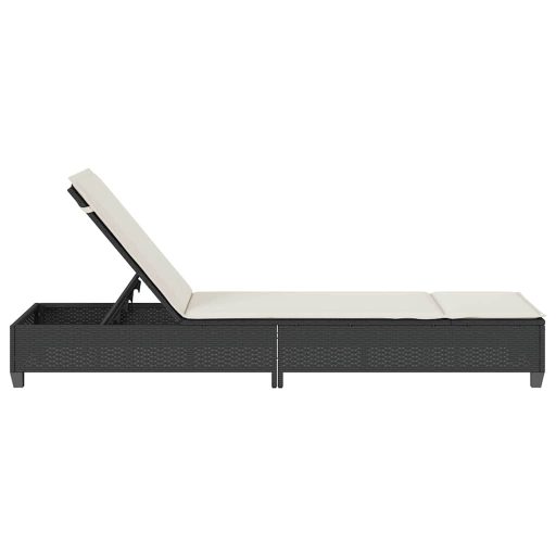 Fekete polyrattan napozóágy párnákkal 55x200x25,5 cm