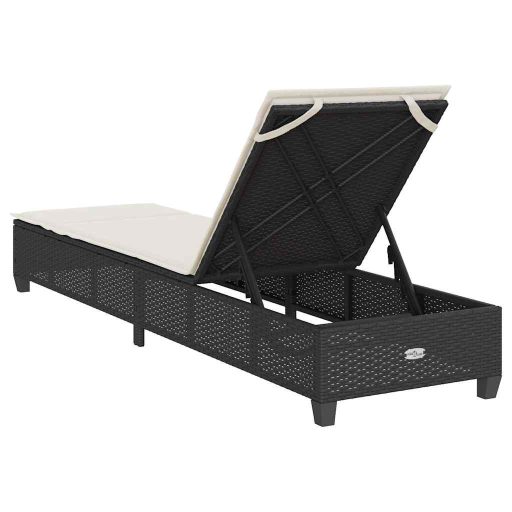 Fekete polyrattan napozóágy párnákkal 55x200x25,5 cm