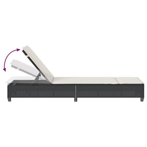 Fekete polyrattan napozóágy párnákkal 55x200x25,5 cm