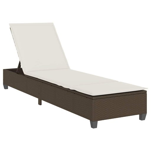 Barna polyrattan napozóágy párnákkal 55x200x25,5 cm