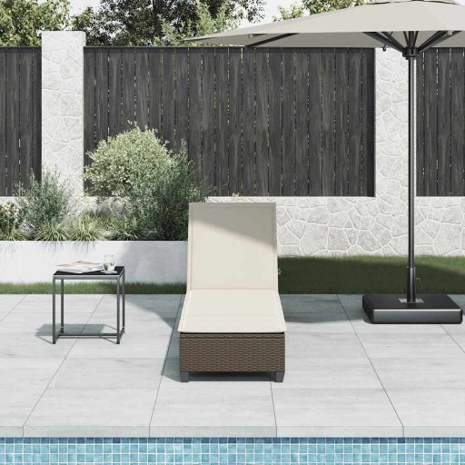 Barna polyrattan napozóágy párnákkal 55x200x25,5 cm