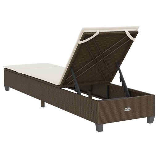 Barna polyrattan napozóágy párnákkal 55x200x25,5 cm