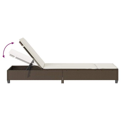 Barna polyrattan napozóágy párnákkal 55x200x25,5 cm