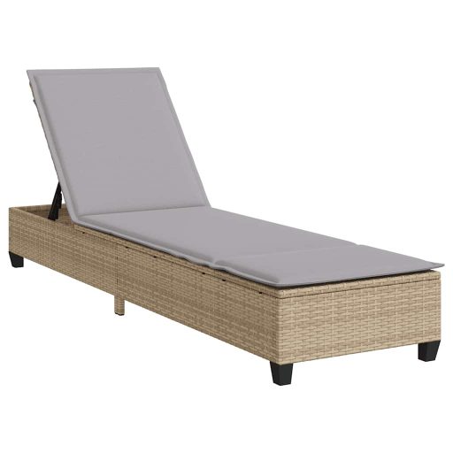 Bézs polyrattan napozóágy párnákkal 55x200x25,5 cm