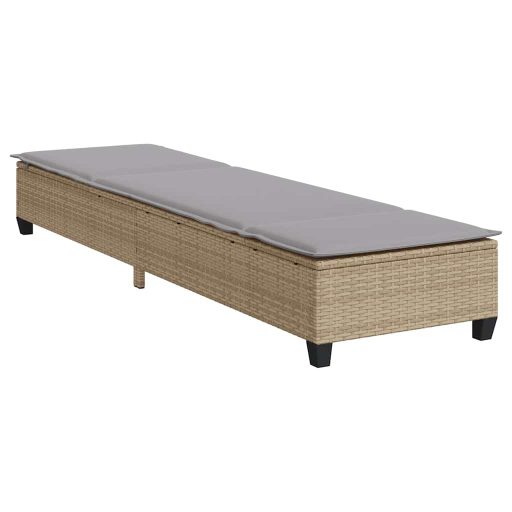 Bézs polyrattan napozóágy párnákkal 55x200x25,5 cm