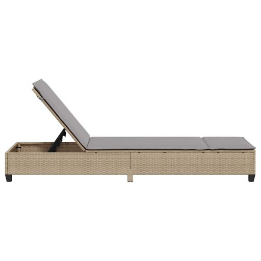 Bézs polyrattan napozóágy párnákkal 55x200x25,5 cm
