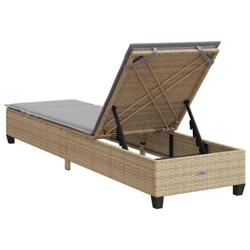 Bézs polyrattan napozóágy párnákkal 55x200x25,5 cm