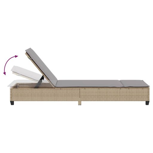 Bézs polyrattan napozóágy párnákkal 55x200x25,5 cm