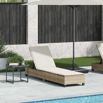 Bézs polyrattan napozóágy párnákkal 55x200x25,5 cm