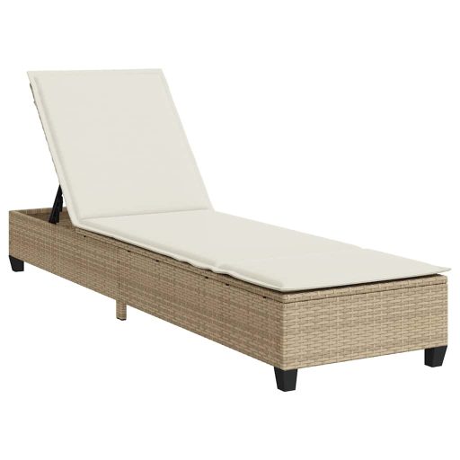 Bézs polyrattan napozóágy párnákkal 55x200x25,5 cm
