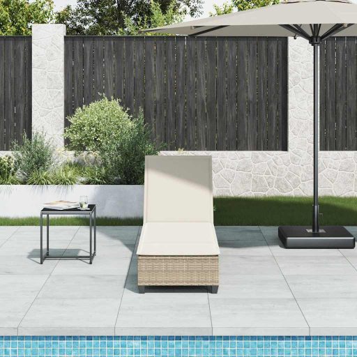 Bézs polyrattan napozóágy párnákkal 55x200x25,5 cm