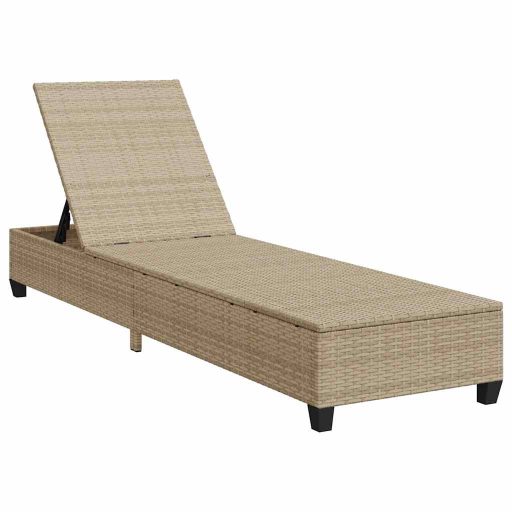 Bézs polyrattan napozóágy párnákkal 55x200x25,5 cm