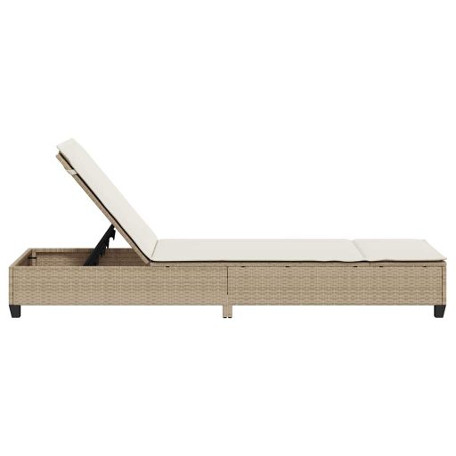Bézs polyrattan napozóágy párnákkal 55x200x25,5 cm