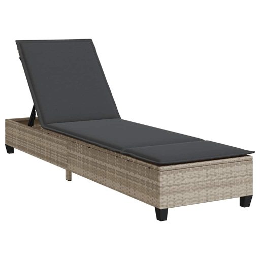 Világosszürke polyrattan napozóágy párnákkal 55x200x25,5 cm