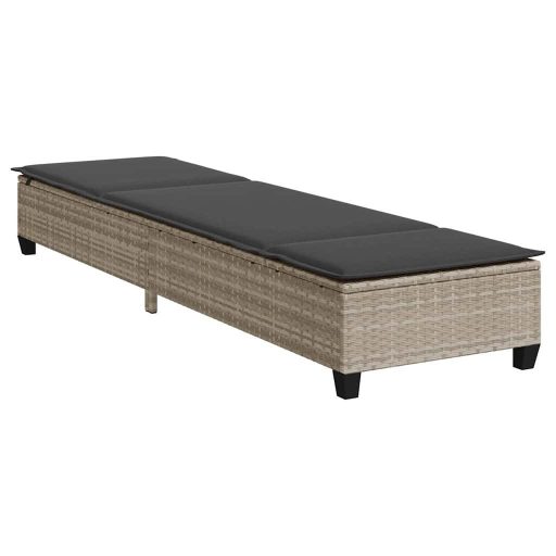 Világosszürke polyrattan napozóágy párnákkal 55x200x25,5 cm