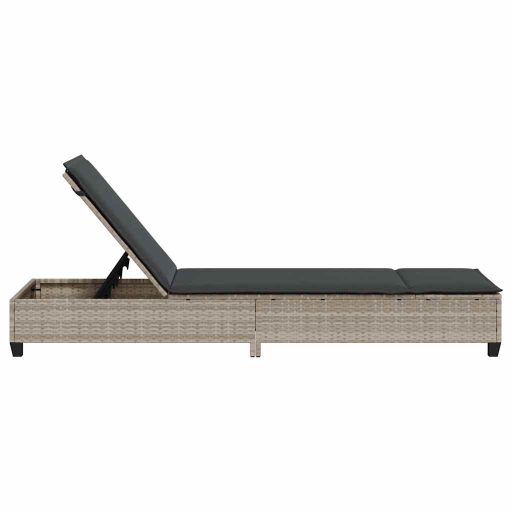 Világosszürke polyrattan napozóágy párnákkal 55x200x25,5 cm