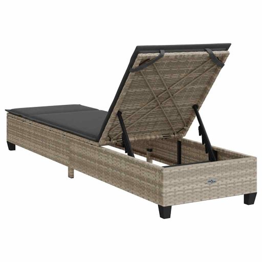 Világosszürke polyrattan napozóágy párnákkal 55x200x25,5 cm