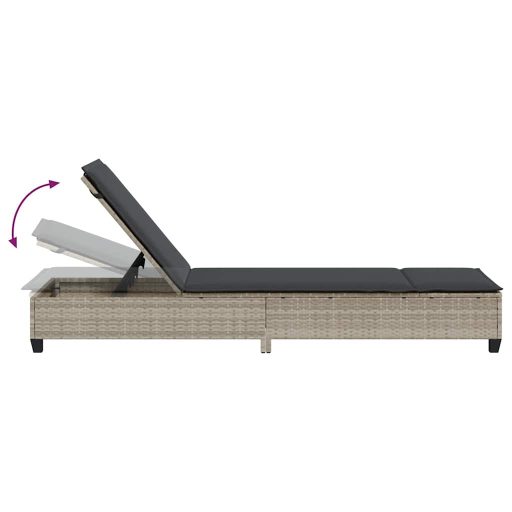 Világosszürke polyrattan napozóágy párnákkal 55x200x25,5 cm