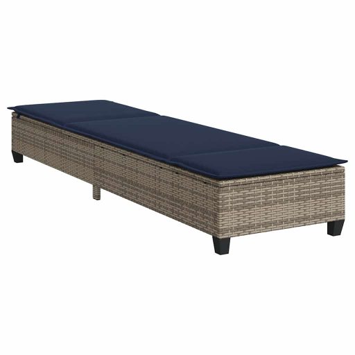 Szürke polyrattan napozóágy párnákkal 55x200x25,5 cm