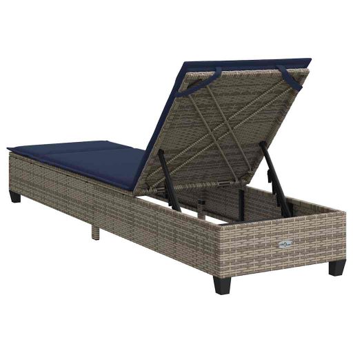 Szürke polyrattan napozóágy párnákkal 55x200x25,5 cm