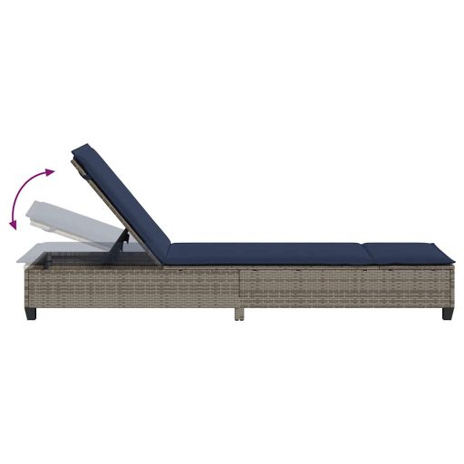Szürke polyrattan napozóágy párnákkal 55x200x25,5 cm