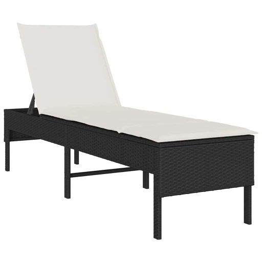 Fekete polyrattan napozóágy párnával 55x200x44 cm