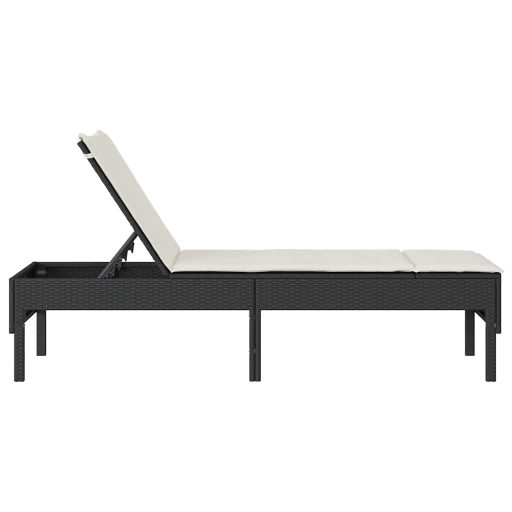 Fekete polyrattan napozóágy párnával 55x200x44 cm
