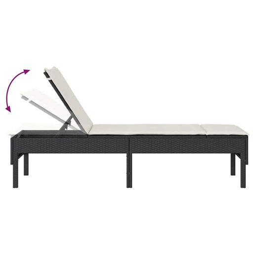 Fekete polyrattan napozóágy párnával 55x200x44 cm
