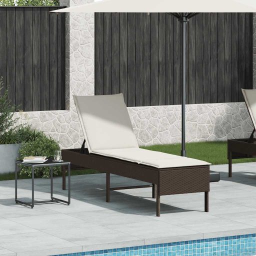 Barna polyrattan napozóágy párnával 55x200x44 cm
