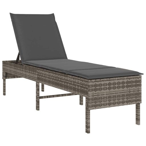 Szürke polyrattan napozóágy párnával 55x200x44 cm