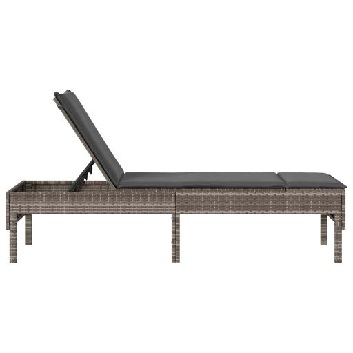 Szürke polyrattan napozóágy párnával 55x200x44 cm