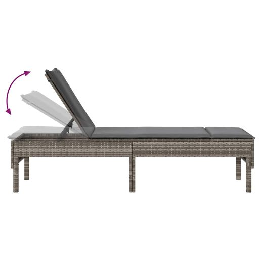 Szürke polyrattan napozóágy párnával 55x200x44 cm