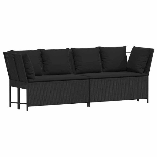 Fekete polyrattan kerti kanapé párnákkal