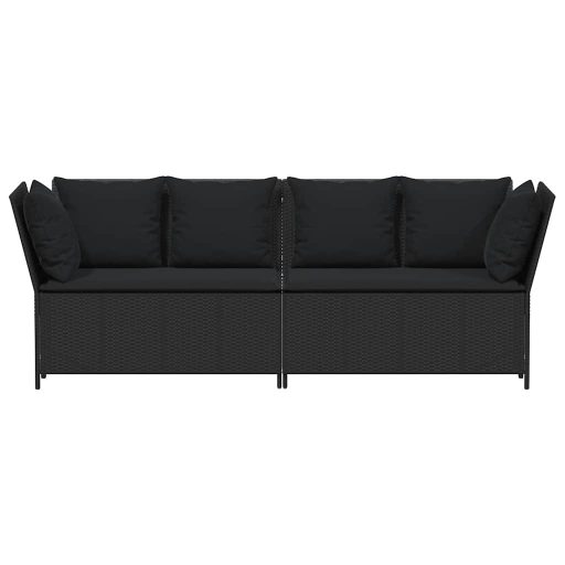 Fekete polyrattan kerti kanapé párnákkal