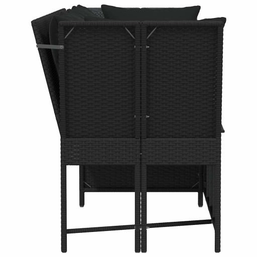 Fekete polyrattan kerti kanapé párnákkal