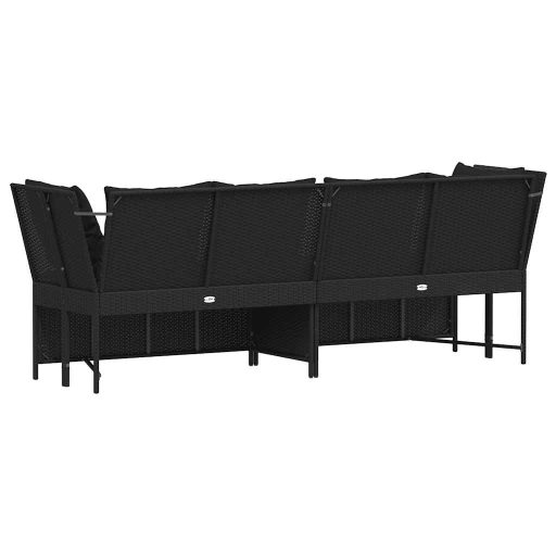 Fekete polyrattan kerti kanapé párnákkal