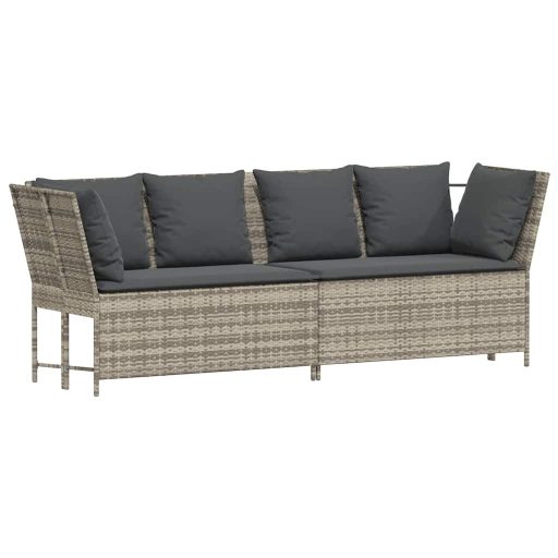 Világosszürke polyrattan kerti kanapé párnával