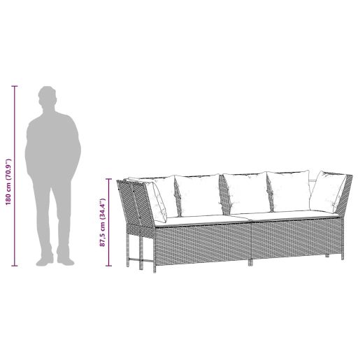 Világosszürke polyrattan kerti kanapé párnával