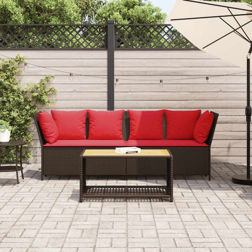 Barna polyrattan kerti kanapé párnákkal