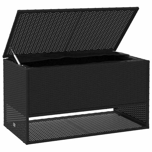 Fekete polyrattan kültéri párna doboz 100x55x55,5 cm
