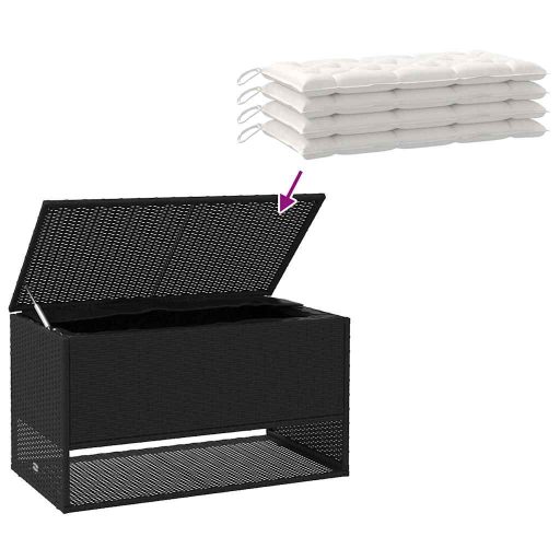 Fekete polyrattan kültéri párna doboz 100x55x55,5 cm
