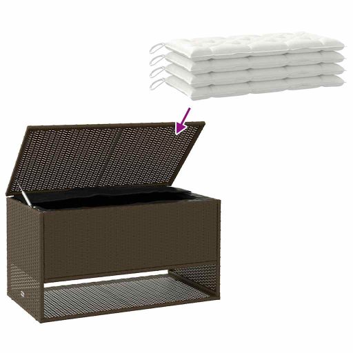 Barna polyrattan kültéri párna doboz 100x55x55,5 cm