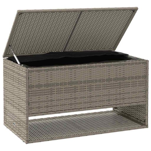 Szürke polyrattan kültéri párna doboz 100x55x55,5 cm